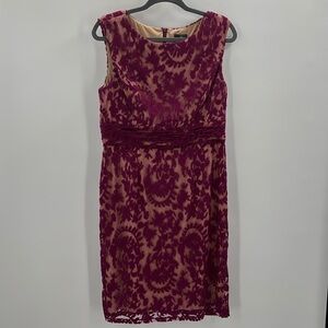Adrianna Papell Burgundy Lace Dress Sleeveless Cocktail Party Sheath size 14